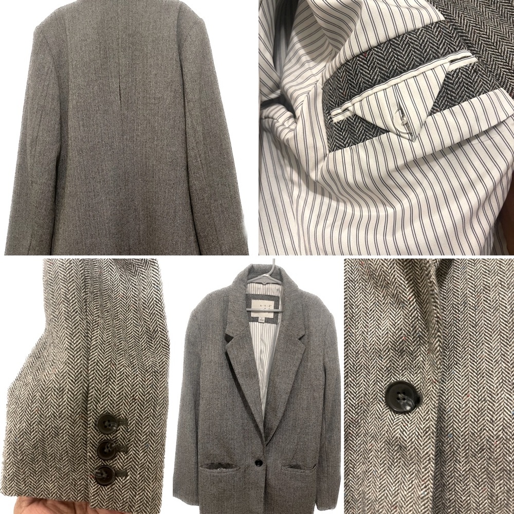 Sophisticated & Vintage style Herringbone Tweed Blazer with two front pockets